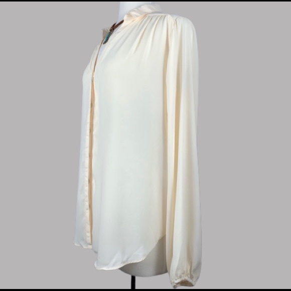 Cream Semi Sheer Button Down Blouse - Picture 3 of 7